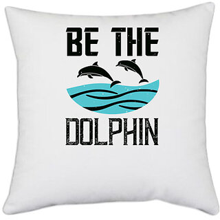                       UDNAG White Polyester 'Swimming | be the dolphin 2' Pillow Cover [16 Inch X 16 Inch]                                              