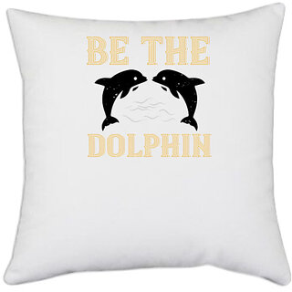                       UDNAG White Polyester 'Swimming | be the dolphin' Pillow Cover [16 Inch X 16 Inch]                                              