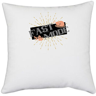                       UDNAG White Polyester 'Thanks Giving | Fast mode' Pillow Cover [16 Inch X 16 Inch]                                              