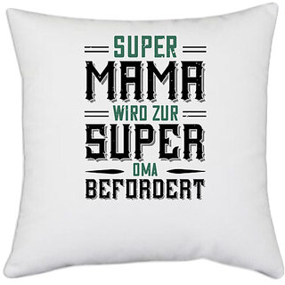                       UDNAG White Polyester 'Papa, Father | super mama wird zur' Pillow Cover [16 Inch X 16 Inch]                                              
