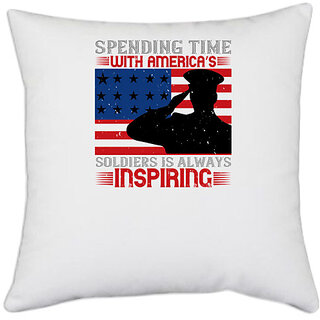                       UDNAG White Polyester 'Soldier | 01.Spending time with america's (1)' Pillow Cover [16 Inch X 16 Inch]                                              