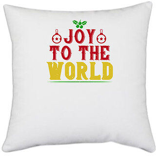                       UDNAG White Polyester 'Christmas | joy to the world' Pillow Cover [16 Inch X 16 Inch]                                              