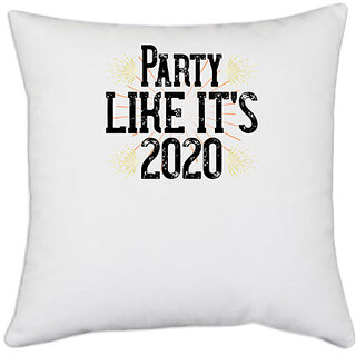                       UDNAG White Polyester 'Christmas | Party like its 2020' Pillow Cover [16 Inch X 16 Inch]                                              