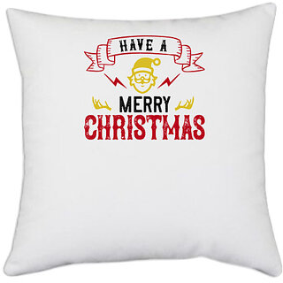                       UDNAG White Polyester 'Christmas | have a merry christmas' Pillow Cover [16 Inch X 16 Inch]                                              