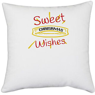                       UDNAG White Polyester 'Christmas | Sweet christmas whises' Pillow Cover [16 Inch X 16 Inch]                                              