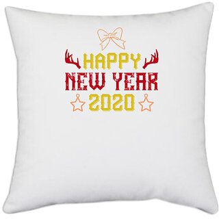                       UDNAG White Polyester 'Happy new year | happy new year 2020 2' Pillow Cover [16 Inch X 16 Inch]                                              