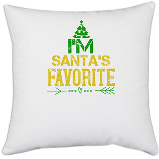                       UDNAG White Polyester 'Christmas | im santas favorite' Pillow Cover [16 Inch X 16 Inch]                                              