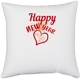                       UDNAG White Polyester 'Happy new year | happy new year 2020' Pillow Cover [16 Inch X 16 Inch]                                              