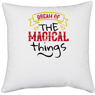                       UDNAG White Polyester 'Christmas | dream of the magical things' Pillow Cover [16 Inch X 16 Inch]                                              