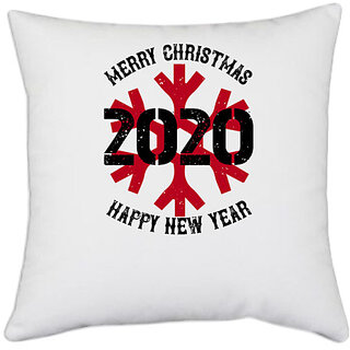                       UDNAG White Polyester 'Christmas | Merry christmas 2020 happy new year' Pillow Cover [16 Inch X 16 Inch]                                              