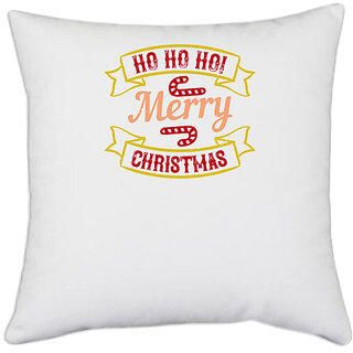                       UDNAG White Polyester 'Christmas | ho ho ho! merry christmas' Pillow Cover [16 Inch X 16 Inch]                                              