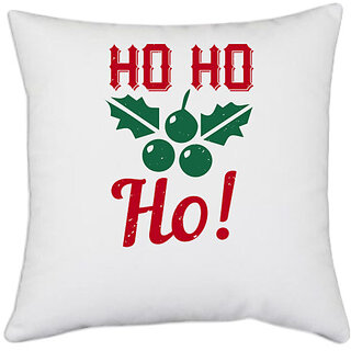                       UDNAG White Polyester 'Christmas | ho ho ho!' Pillow Cover [16 Inch X 16 Inch]                                              
