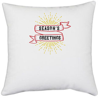                       UDNAG White Polyester 'Christmas | Seasons greetings' Pillow Cover [16 Inch X 16 Inch]                                              