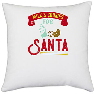                       UDNAG White Polyester 'Christmas | Milk & cookies for Santa' Pillow Cover [16 Inch X 16 Inch]                                              