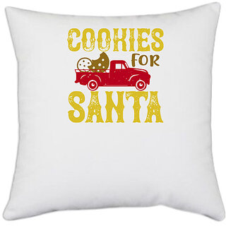                       UDNAG White Polyester 'Christmas | Cookies for Santa' Pillow Cover [16 Inch X 16 Inch]                                              