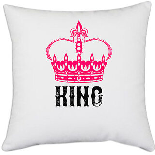                       UDNAG White Polyester 'Couple | king' Pillow Cover [16 Inch X 16 Inch]                                              
