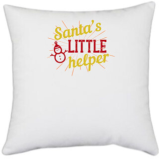                      UDNAG White Polyester 'Christmas | Santas little helper' Pillow Cover [16 Inch X 16 Inch]                                              