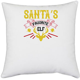                       UDNAG White Polyester 'Christmas | Santas favorite elf' Pillow Cover [16 Inch X 16 Inch]                                              