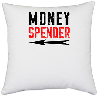                       UDNAG White Polyester 'Couple | money spender' Pillow Cover [16 Inch X 16 Inch]                                              