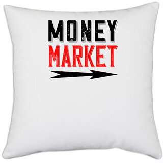                       UDNAG White Polyester 'Couple | money market' Pillow Cover [16 Inch X 16 Inch]                                              