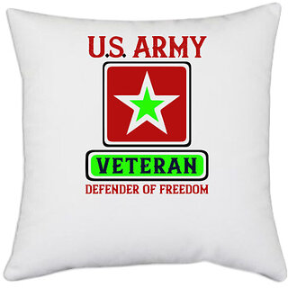                       UDNAG White Polyester 'Soldier | u.s. army veteran defender of freedom' Pillow Cover [16 Inch X 16 Inch]                                              