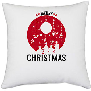                       UDNAG White Polyester 'Christmas | Merry christmas 2' Pillow Cover [16 Inch X 16 Inch]                                              