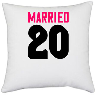                       UDNAG White Polyester 'Couple | married 20' Pillow Cover [16 Inch X 16 Inch]                                              