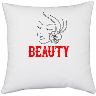                       UDNAG White Polyester 'Beauty | beauty' Pillow Cover [16 Inch X 16 Inch]                                              
