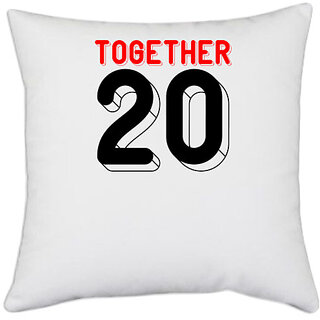                       UDNAG White Polyester 'Couple | together 20' Pillow Cover [16 Inch X 16 Inch]                                              