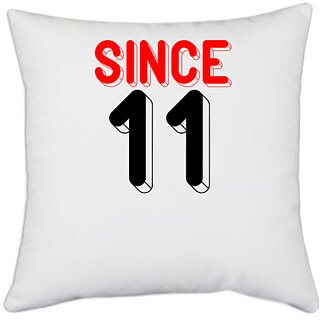                       UDNAG White Polyester 'Couple | since 11' Pillow Cover [16 Inch X 16 Inch]                                              