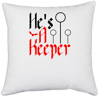                       UDNAG White Polyester 'Couple | he's a keeper' Pillow Cover [16 Inch X 16 Inch]                                              