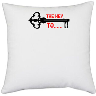                       UDNAG White Polyester 'Couple | the key to' Pillow Cover [16 Inch X 16 Inch]                                              