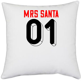                       UDNAG White Polyester 'Christmas | Mrs.santa 01' Pillow Cover [16 Inch X 16 Inch]                                              