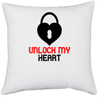                       UDNAG White Polyester 'Couple | unlock my heart' Pillow Cover [16 Inch X 16 Inch]                                              