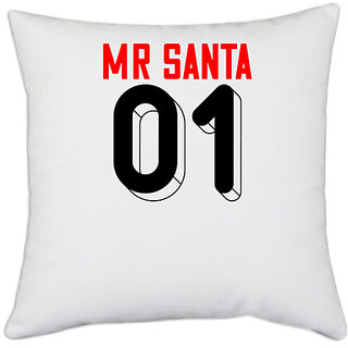                       UDNAG White Polyester 'Christmas | Mr.santa 01' Pillow Cover [16 Inch X 16 Inch]                                              