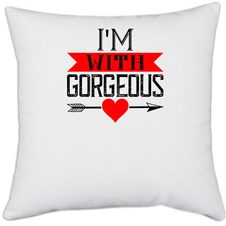                       UDNAG White Polyester 'Couple | i am with gorgeous' Pillow Cover [16 Inch X 16 Inch]                                              