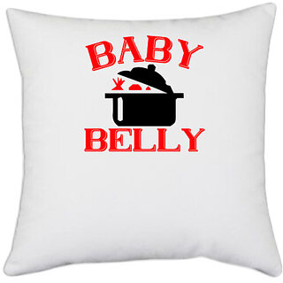                       UDNAG White Polyester 'Bay | baby belly' Pillow Cover [16 Inch X 16 Inch]                                              