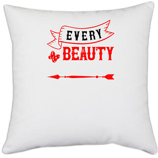                       UDNAG White Polyester 'Couple | every beauty needs a beast' Pillow Cover [16 Inch X 16 Inch]                                              