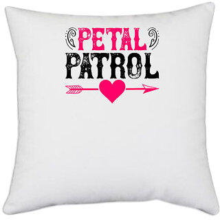                       UDNAG White Polyester 'Patrol | patel patrol' Pillow Cover [16 Inch X 16 Inch]                                              