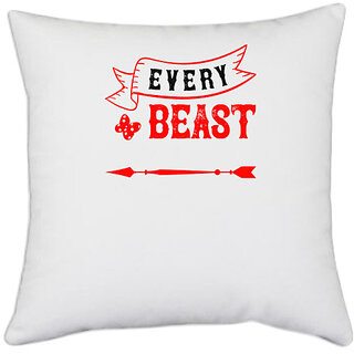                       UDNAG White Polyester 'Couple | every beast needs a beauty' Pillow Cover [16 Inch X 16 Inch]                                              