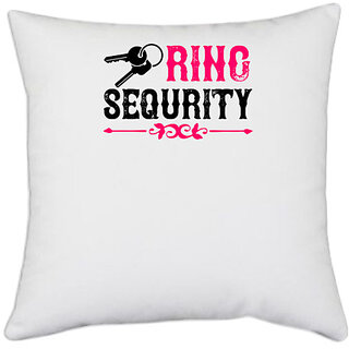                       UDNAG White Polyester 'Couple | ring sequrity' Pillow Cover [16 Inch X 16 Inch]                                              