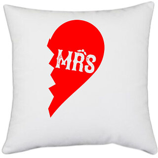                       UDNAG White Polyester 'Couple | Mrs' Pillow Cover [16 Inch X 16 Inch]                                              