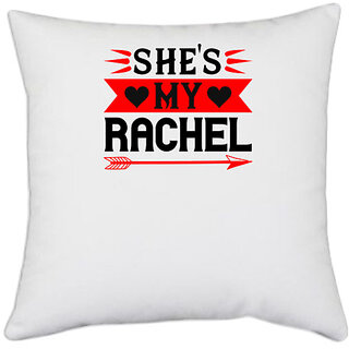                       UDNAG White Polyester 'Couple | she's my rachel' Pillow Cover [16 Inch X 16 Inch]                                              