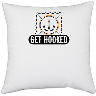                       UDNAG White Polyester 'Fishing | hooked' Pillow Cover [16 Inch X 16 Inch]                                              