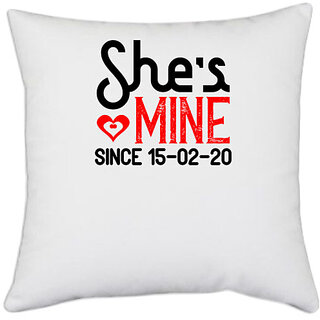                       UDNAG White Polyester 'Couple | she's mine scine' Pillow Cover [16 Inch X 16 Inch]                                              