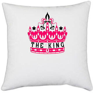                       UDNAG White Polyester 'Couple | the king' Pillow Cover [16 Inch X 16 Inch]                                              