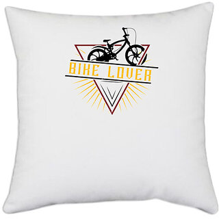                       UDNAG White Polyester 'Rider | bike lover' Pillow Cover [16 Inch X 16 Inch]                                              