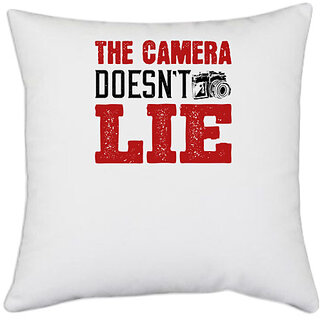                       UDNAG White Polyester 'Cameraman | THE CAMERA DOESN'T LIE 2' Pillow Cover [16 Inch X 16 Inch]                                              