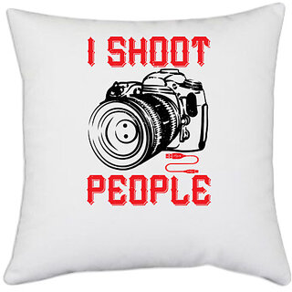                       UDNAG White Polyester 'Cameraman | I SHOOT PEOPLE copy' Pillow Cover [16 Inch X 16 Inch]                                              