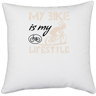                       UDNAG White Polyester 'Cycling | my bike is my lifestyle' Pillow Cover [16 Inch X 16 Inch]                                              